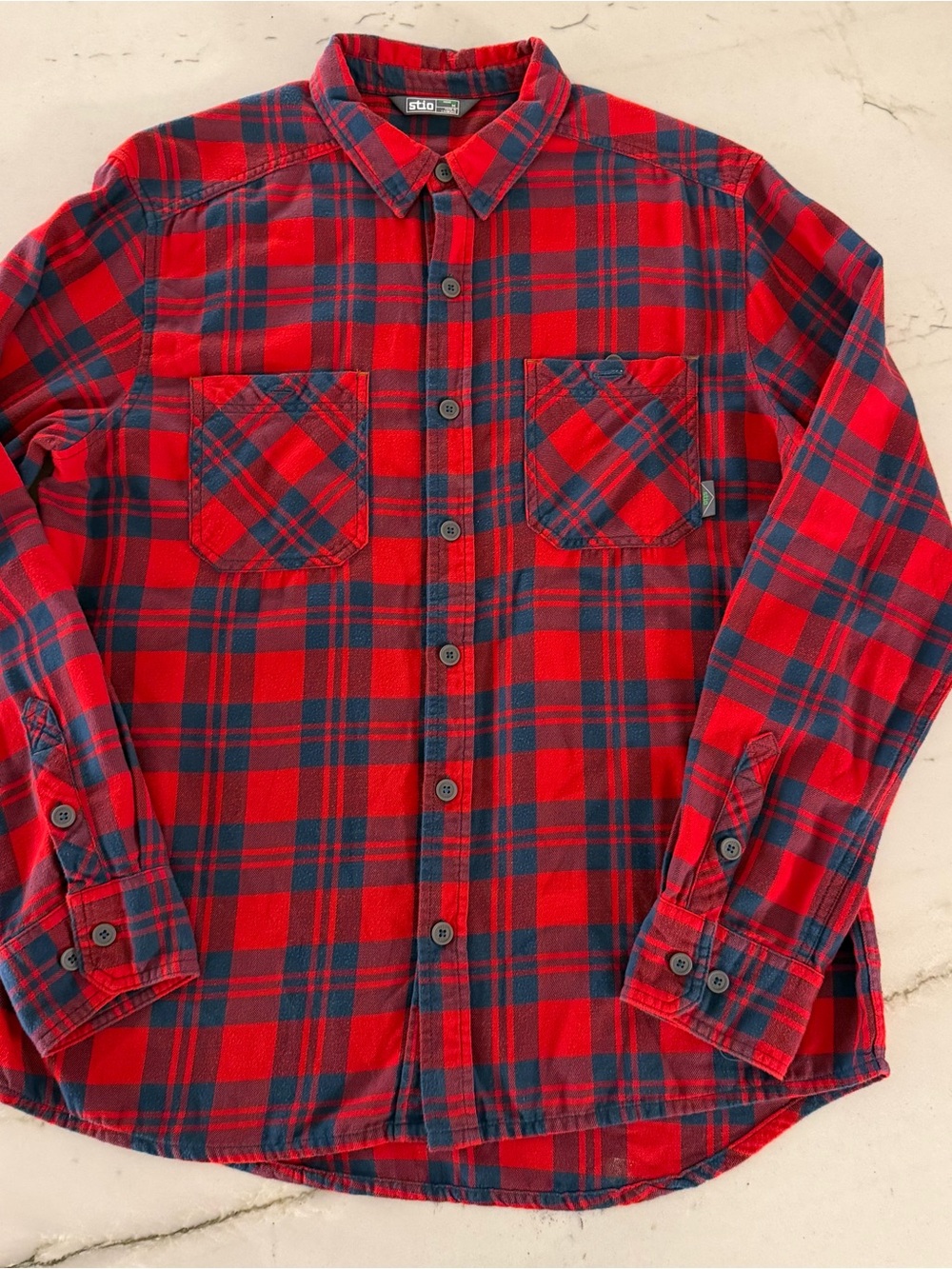 Stio Miter Shirt M Red Buffalo Plaid Flannel Elderberry Outdoor Lumberjack Prep